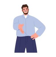 Man stretching his open hand offering handshake. Welcoming and ready for business. Flat illustration isolated on white background vector