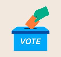 Voting concept put paper in ballot box. Colorful illustration vector