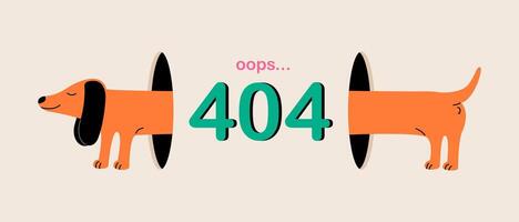 Connection problem concept. 404 error page not found. The funny dog. Colorful illustration vector