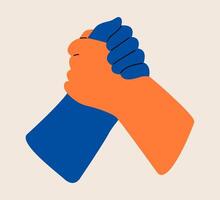 Two hand join strongly each other. Colorful illustration vector