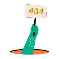 404 error. Human hand shows from hole a message about 404 Error. Colorful illustration vector
