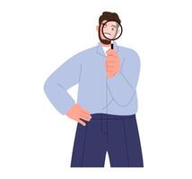 Man holding a magnifying glass. Flat illustration isolated on white background vector