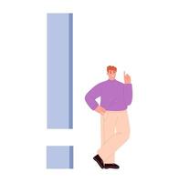 Man stands at big exclamation mark. Flat illustration isolated on white background vector