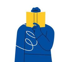 Man holding open book and reading for distance studying or self education. Colorful illustration vector