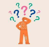 Man looking at the question marks. Colorful illustration vector
