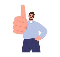 Happy man with thumbs up, expressing agreement and approval. Flat illustration isolated on white background vector