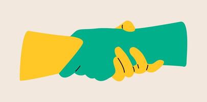 Two hand holding each other help support symbol. Colorful illustration vector