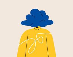 Man with empty head and cloud instead. Daydreaming, absent and impractical concept. Colorful illustration vector