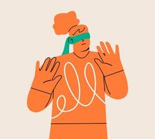 Female with blindfolded eyes trying to find the way out. Colorful illustration vector