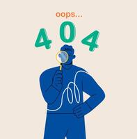 404 error page with explorer man. Concept of error 404. Colorful illustration vector