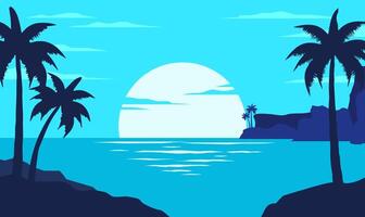 Tropical Island Sunset with Palm Trees and Ocean View vector
