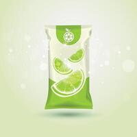 Lime package with lime slices. mockup with Background vector