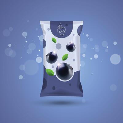 Blueberry fruit packaging mockup with Background
