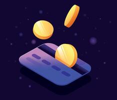 Digital payment with credit card and coins in futuristic style vector