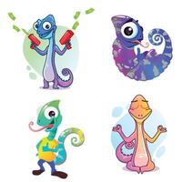 Colorful chameleon characters with creative expressions vector