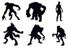 Silhouette collection of different scary monster figures vector