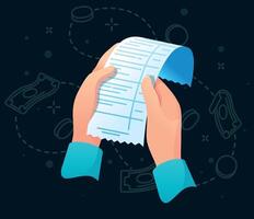Hands holding a long bill with expenses overview vector