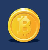 Shiny golden Bitcoin coin with crypto design vector