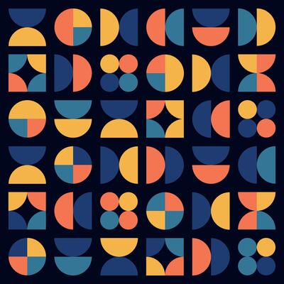 Colorful Bauhaus Geometric Pattern with Circular and Abstract Forms. Abstract Colorful Geometric Pattern with Symmetric Circles