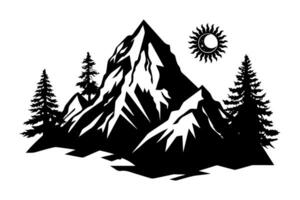 Black and white mountain landscape with pine trees vector