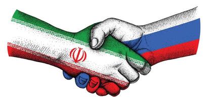 Handshake with flags of Russia and Iran vector