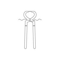 one line art pincers tool illustration. line art, one continuous line, simple, hand drawn and sketch style. for icons, symbols, signs or logos vector