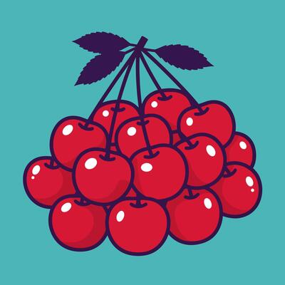 A bunch of cherries on a blue background