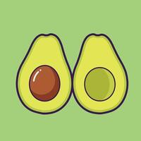 Two halves of an avocado on a green background vector
