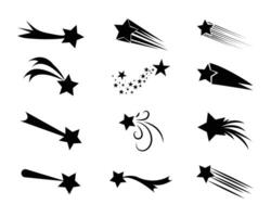 Shooting stars icon set. Shooting stars silhouette. Black space comet with trail. Simple illustration. eps 10 vector