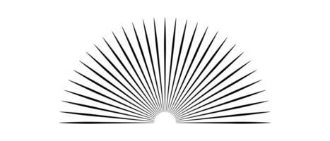 Sunburst icon. Half circle of sunburst. Half curved sunburst frame isolated on white background. Black light rays. Simple illustration. vector