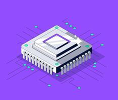 Cartoon Futuristic Microchip. Digital Core in Isometric style. Minimal illustration vector