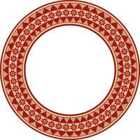 round Assyrian gold with red ornament. Circle, border, frame of Mesopatamia. Pattern, ring of the ancient East. vector