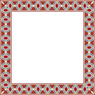 square european colored ornament. Rectangular pattern, circle, ring of the Middle Ages. Revival border. Decoration of palaces and churches.