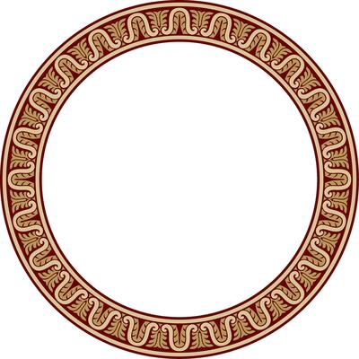 gold and red round classic renaissance ornament. Circle, ring european border, revival style frame.