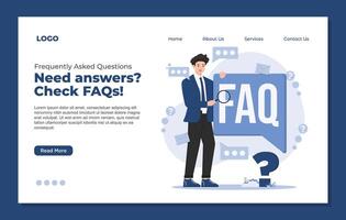 Flat design landing page template of faq question and answer section, customer support. illustration vector