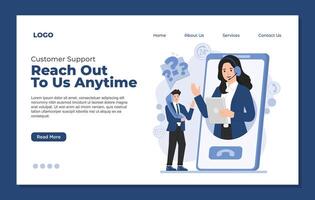 Flat design landing page template for call center and customer service. illustration vector