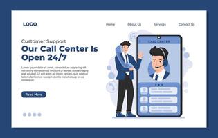 Call center Customer support service concept. Flat design illustration. Landing page template. vector