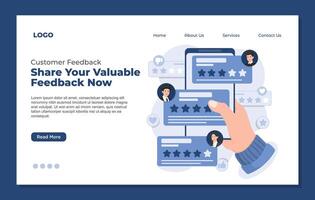 Customer review website landing page flat style illustration. Customer feedback concept. vector