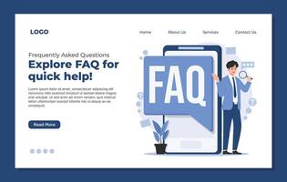 Frequently asked questions landing page design. Modern flat illustration. vector