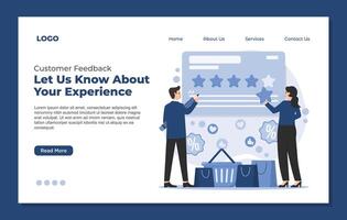 landing page template Illustration of customer feedback and review concept. Depicts rating, survey, and opinion sharing for businesses vector