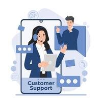 Customer support service concept with call center, contact us assistance, and help desk illustration vector