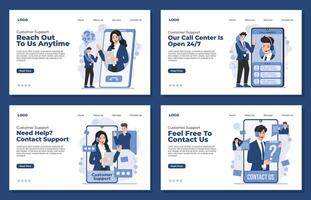 Landing page template Customer support service concept with call center, contact us assistance, and help desk illustration vector
