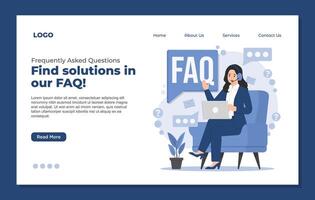 Flat landing page design template for website FAQ question and answer section, customer support. illustration vector