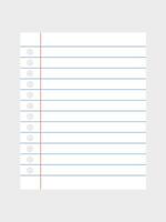 A notebook page with a margin, a square blank sheet or paper isolated, a blank white worksheet, a notebook with a margin, and back to school. vector