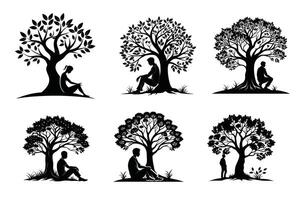 Peaceful Man Relaxing Under Tree Design vector
