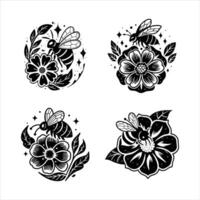 Bee on flower sketch simple clean and elegance vector