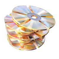 Stack of shiny compact discs reflecting colorful light png