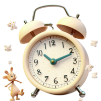 Vintage alarm clock tiny rabbits popcorn floating around png