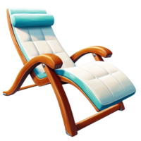 Comfortable wooden lounge chair soft blue white cushions for relaxation png