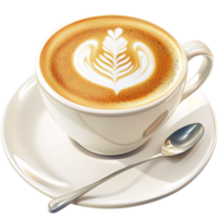 Warm cup of cappuccino intricate latte on frothy milk png